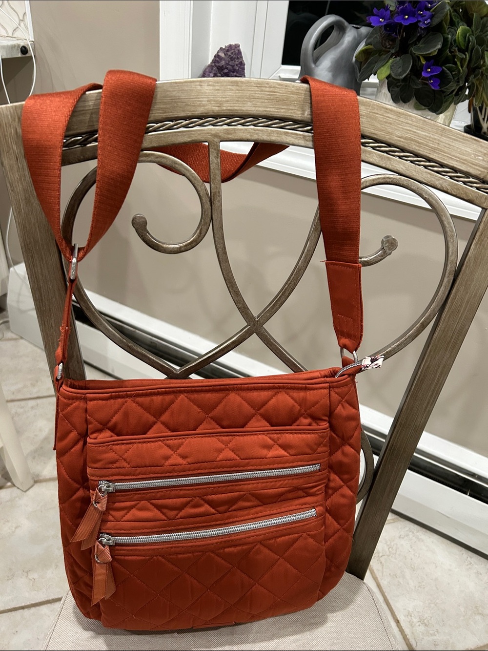 Quilted Crossbody Bag - Rust Orange